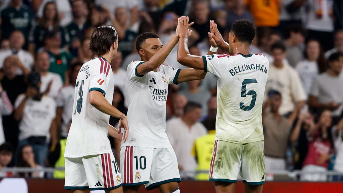Mbappé, Carreras ve Bellingham Rayo Vallecano karşısında golü kutluyor